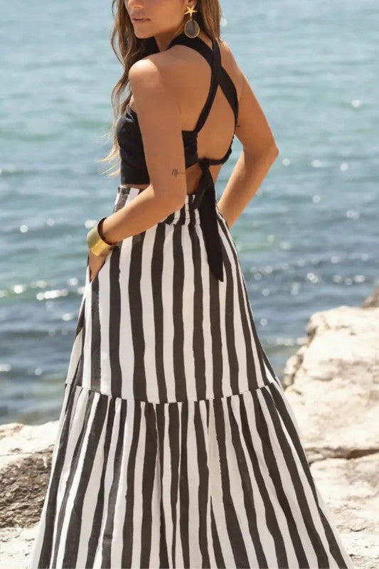 Striped Flowy Midi Skirt | Women's Coastal Vacation Skirt.
