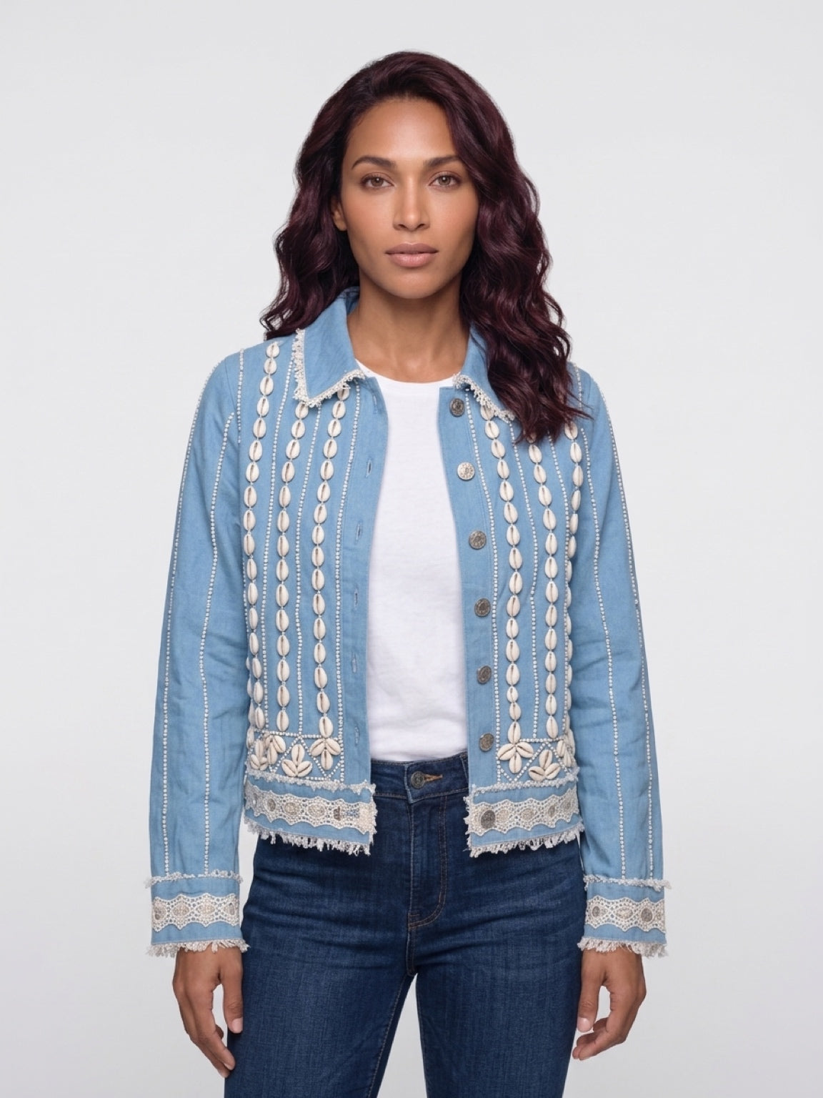 Seashell Embroidered Denim Jacket