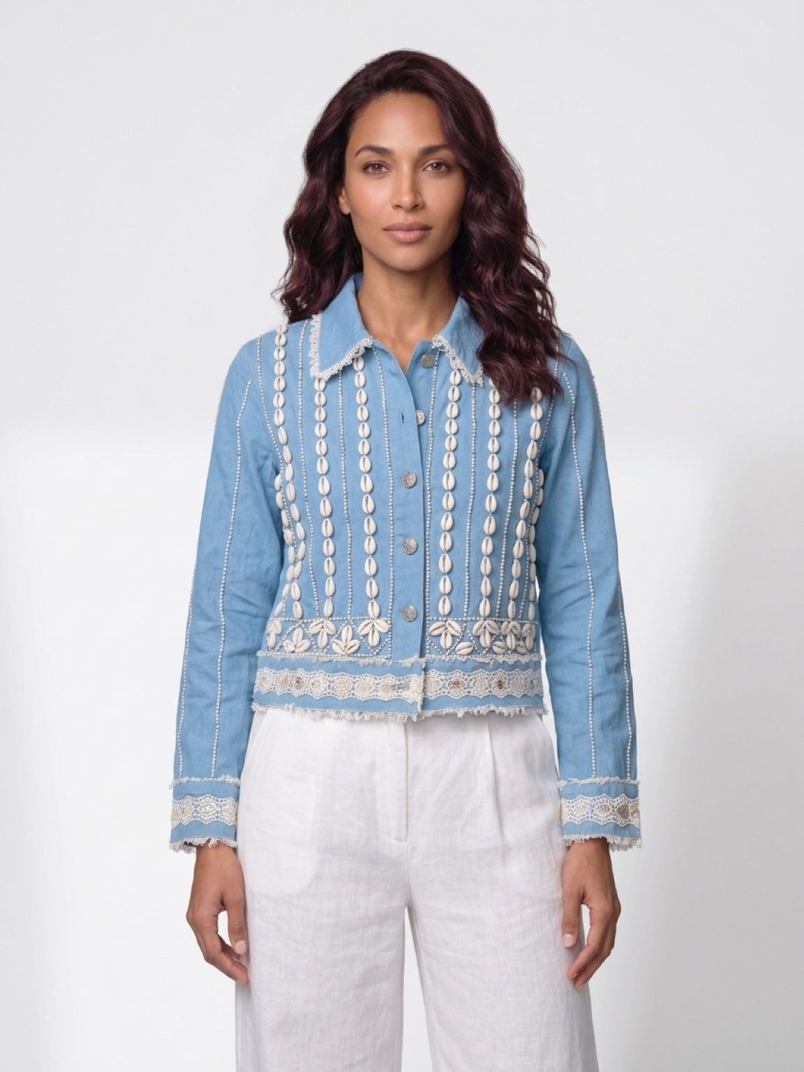 Seashell Embroidered Denim Jacket
