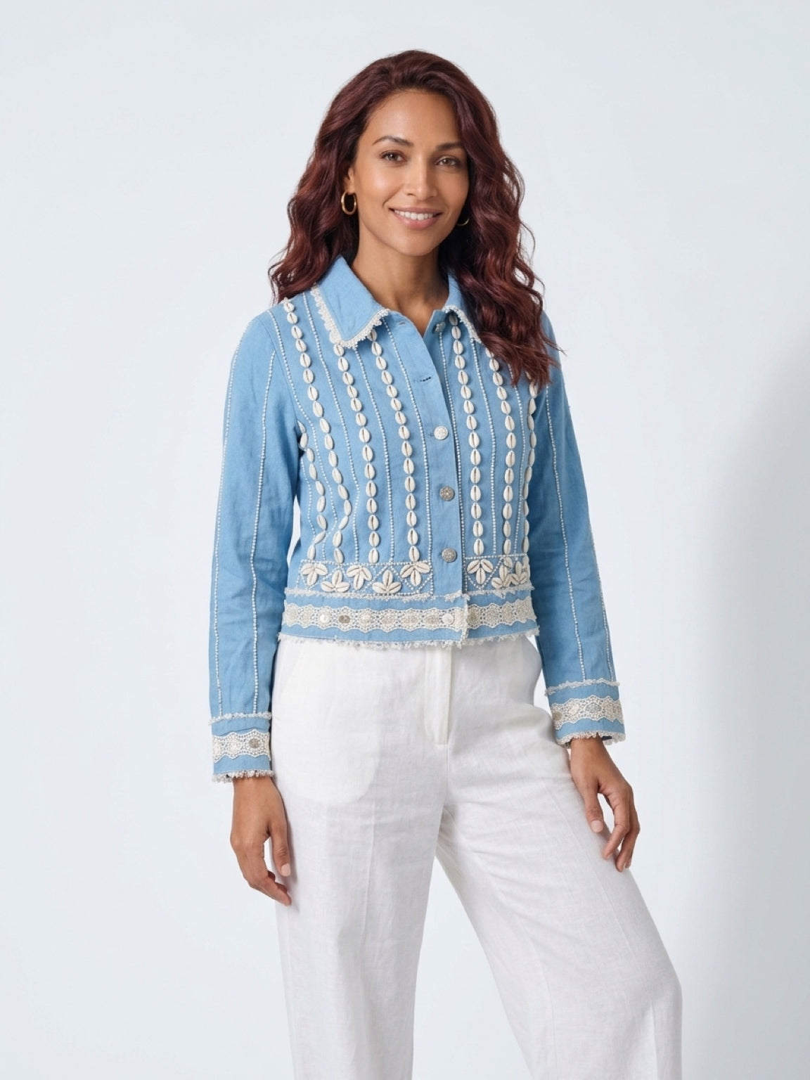 Seashell Embroidered Denim Jacket